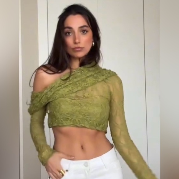 NWT Zara off the shoulder green lace top blogger fav size S - Picture 14 of 14